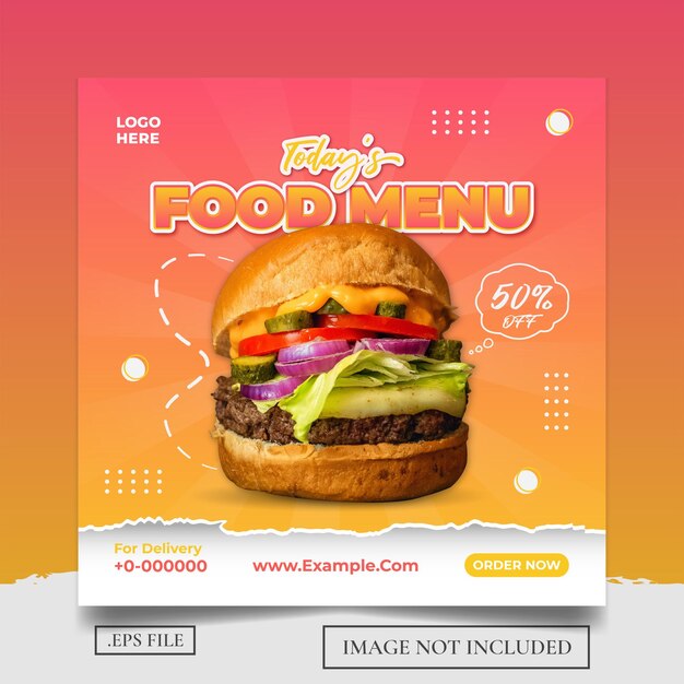 Modèle De Publication De Bannière De Médias Sociaux De Menu De Nourriture De Burger