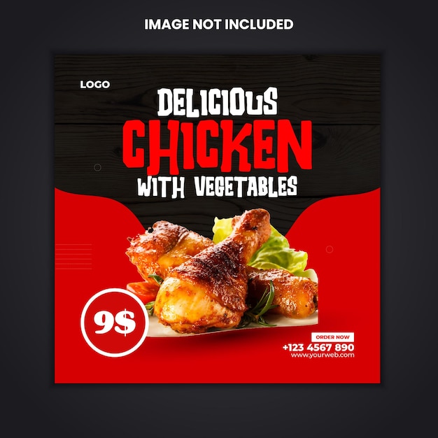 Vecteur modèle de publication de bannière de médias sociaux de menu de nourriture de poulet délicieux
