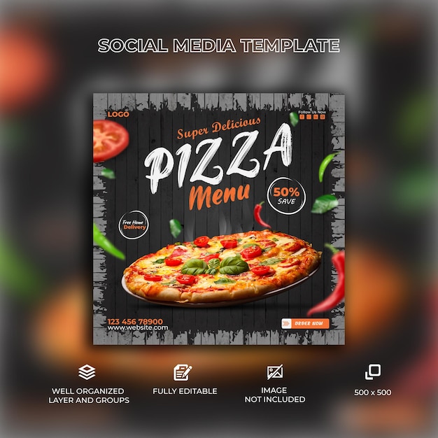 Modèle De Publication De Bannière De Médias Sociaux De Nourriture De Pizza Super Délicieuse