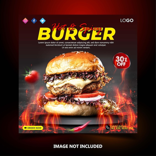 Modèle de publication de bannière de médias sociaux spécial burger délicieux