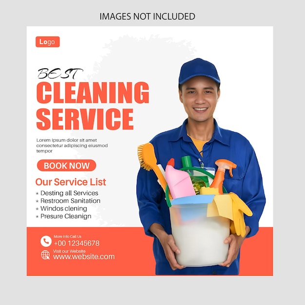 Modèle de publication et de bannière Web pour le service de nettoyage