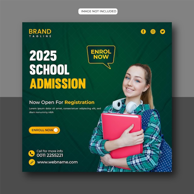 Modèle De Publication Instagram D'admission à L'école Pour Le Vecteur De Bannière De Promotion Des Collèges Et Lycées