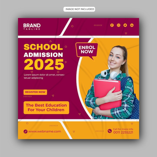 Modèle De Publication Instagram D'admission à L'école Pour Le Vecteur De Bannière De Promotion Des Collèges Et Lycées