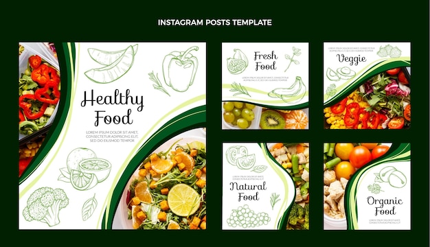 Vecteur modèle de publication instagram alimentaire dessiné à la main