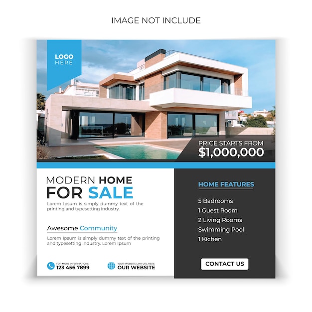 Modèle de publication Instagram ou de bannière Web pour les médias sociaux de la maison immobilière
