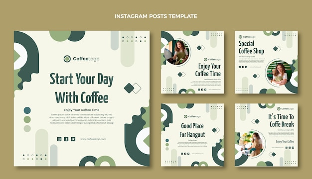 Vecteur modèle de publication instagram café design plat minimal