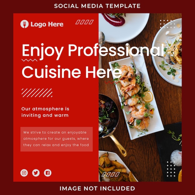 Vecteur modèle de publication instagram de conception de menu de restaurant adapté aux entreprises culinaires et de restauration