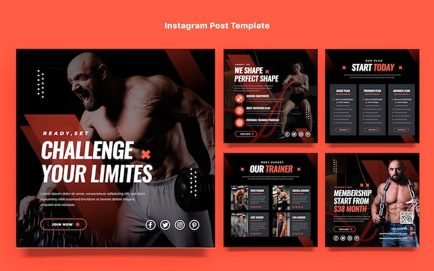 Vecteur modèle de publication instagram fitness design plat