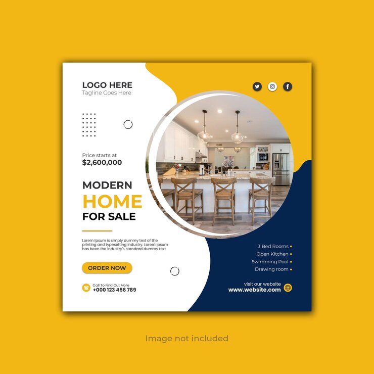 Modèle de publication instagram sur les médias sociaux pour la maison moderne de l'immobilier