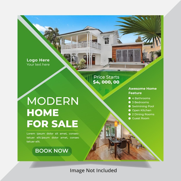 Modèle de publication instagram de propriété immobilière et maison à vendre