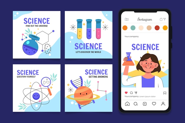 Vecteur modèle de publication instagram de recherche scientifique