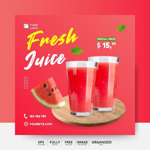 Modèle De Publication De Jus De Fruits Frais Sur Les Réseaux Sociaux