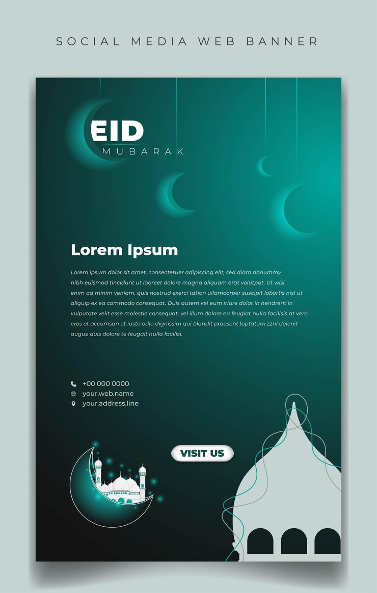 Vecteur modèle de publication sur les médias sociaux en arrière-plan portrait pour la conception de l'aïd moubarak