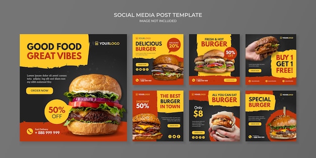 Modèle de publication de médias sociaux Burger pour restaurant de restauration rapide et café