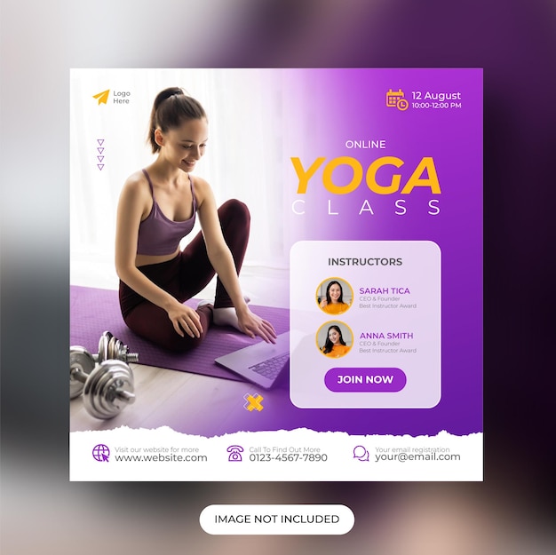 Modèle de publication sur les médias sociaux de cours de yoga en ligne