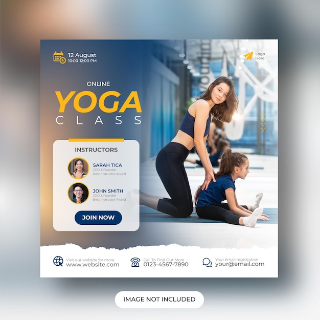 Modèle de publication sur les médias sociaux de cours de yoga en ligne