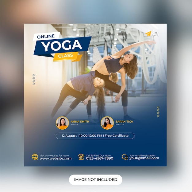 Modèle de publication sur les médias sociaux de cours de yoga en ligne