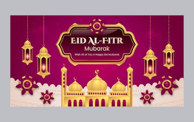 Modèle de publication de médias sociaux dégradé eid al-fitr