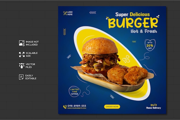 Modèle De Publication Sur Les Médias Sociaux De Délicieux Burger Et Menu Alimentaire