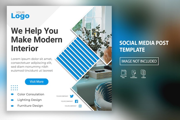 Modèle De Publication De Médias Sociaux De Design D'intérieur Moderne