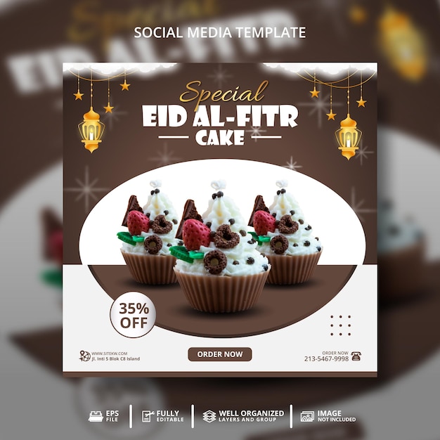 Modèle De Publication Sur Les Médias Sociaux Du Menu Spécial Eid Alfitr Cake And Fod