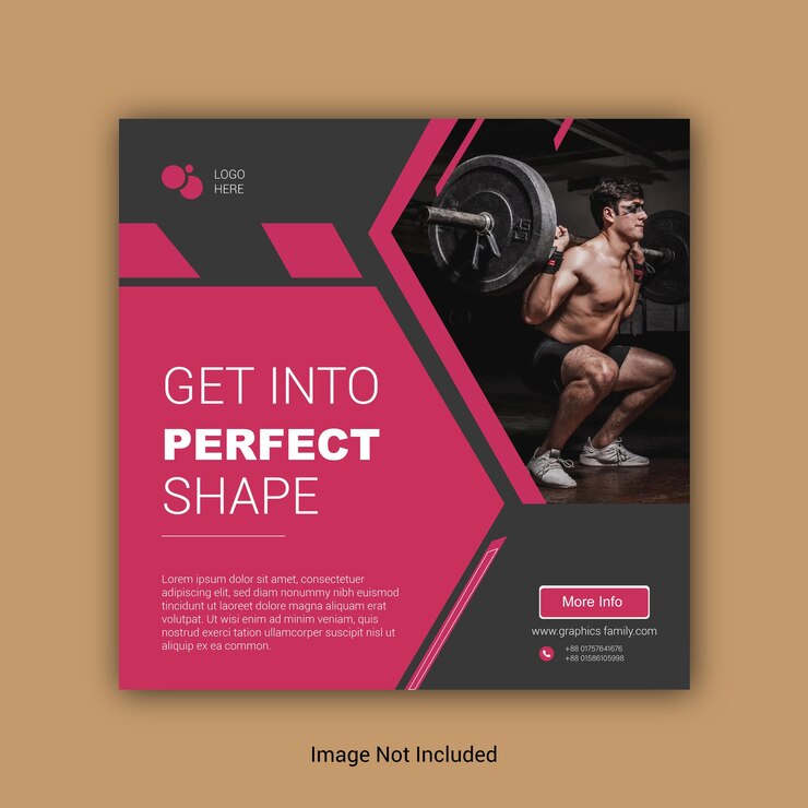 Vecteur modèle de publication sur les médias sociaux de gym