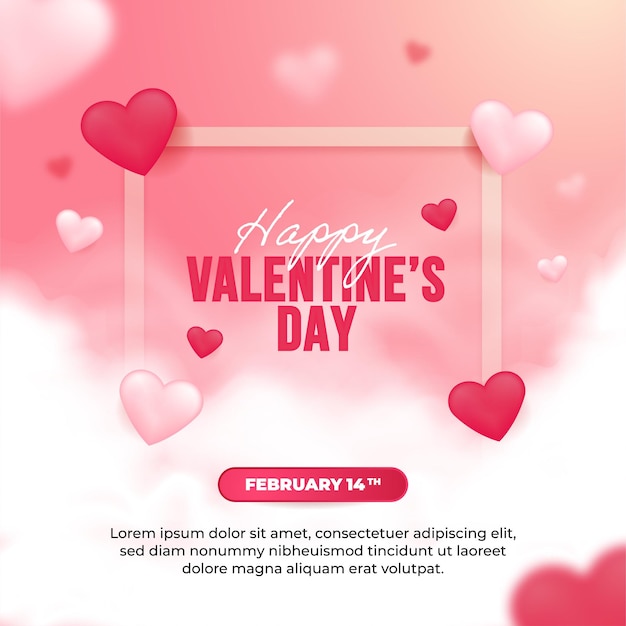 Vecteur modèle de publication de médias sociaux happy valentines day avec bel ornement d'amour