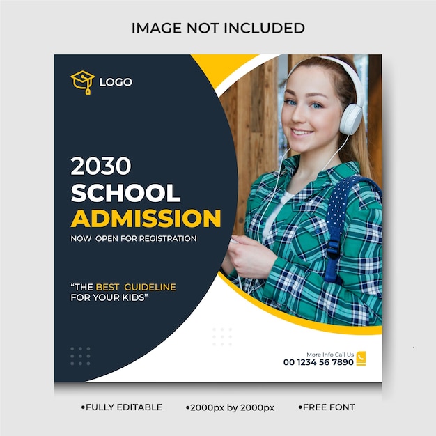 Modèle de publication sur les médias sociaux et instagram d'admission à l'école