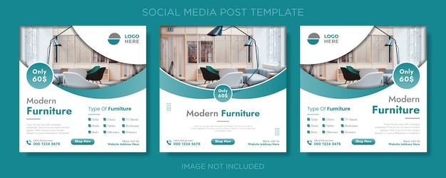Vecteur modèle de publication sur les médias sociaux et instagram de meubles modernes