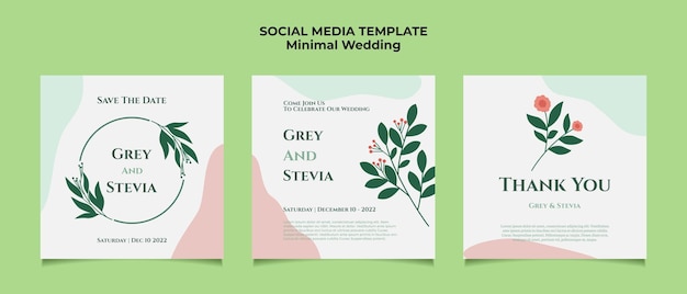 Modèle De Publication Sur Les Médias Sociaux D'invitation De Mariage Minimal Avec Des Feuilles Dessinées à La Main De Cadre Floral