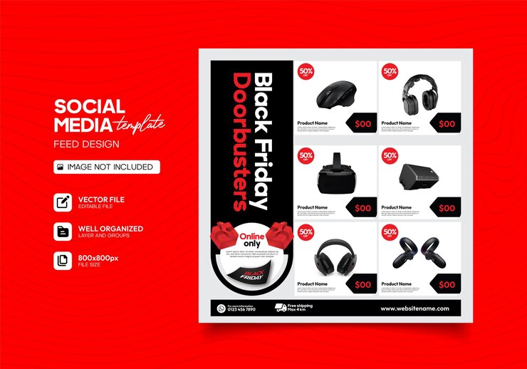 Vecteur modèle de publication sur les médias sociaux pour l'annonce de vente du vendredi noir