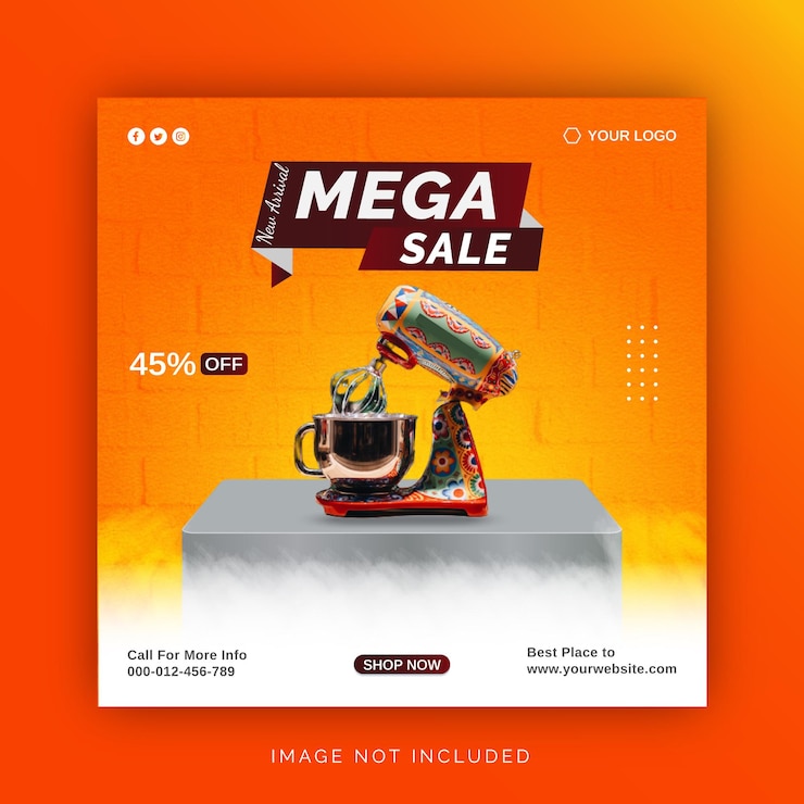 Vecteur modèle de publication sur les médias sociaux pour la bannière instagram mega sale electronics