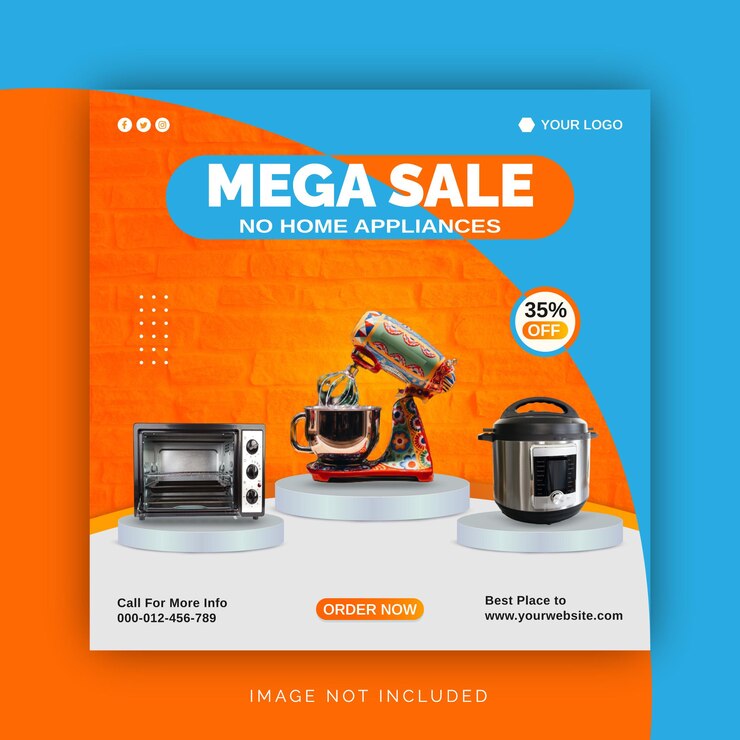 Vecteur modèle de publication sur les médias sociaux pour la bannière instagram mega sale electronics