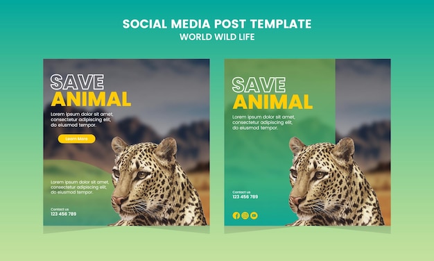 Modèle de publication sur les médias sociaux pour le cadre de bannière simple de promotion de la faune du monde animal