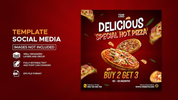 Vecteur modèle de publication sur les médias sociaux pour la promotion de la pizza