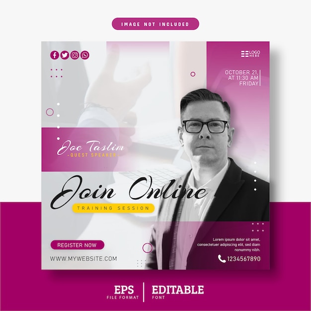 Modèle de publication sur les médias sociaux pour le webinaire en direct sur le marketing numérique