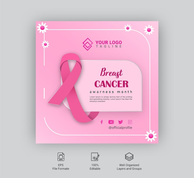 Modèle de publication sur les médias sociaux ou de publication sur Instagram pour la journée du cancer du sein