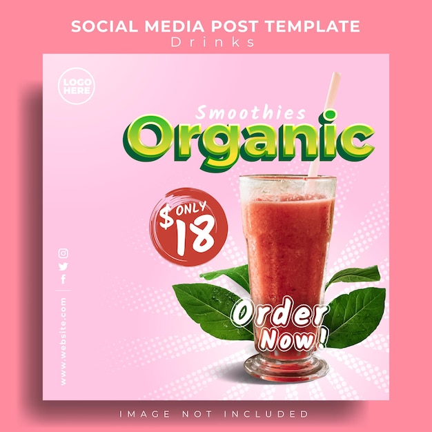 Modèle De Publication De Médias Sociaux Smoothie Boisson Saine Avec Un Design Simple