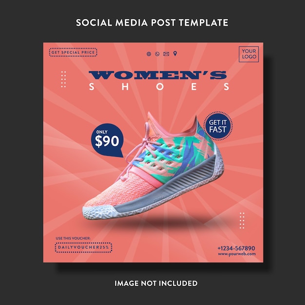 Vecteur modèle de publication ou de prospectus sur les médias sociaux pour la promotion des produits de chaussures