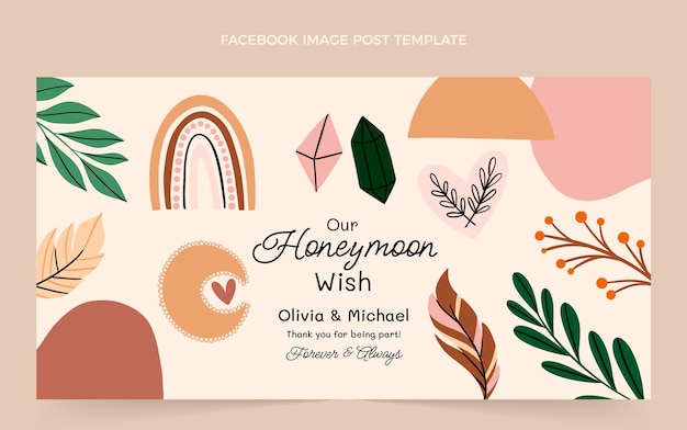 Modèle de publication sur les réseaux sociaux de lune de miel boho dessiné à la main