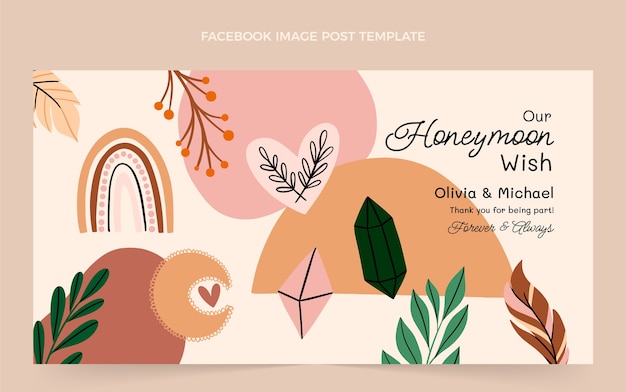 Modèle de publication sur les réseaux sociaux de lune de miel boho dessiné à la main