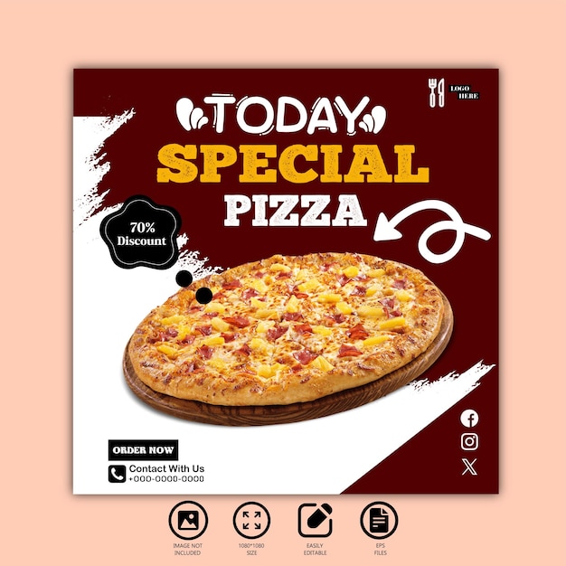 Vecteur modèle de publication sur les réseaux sociaux de pizza spéciale d'aujourd'hui