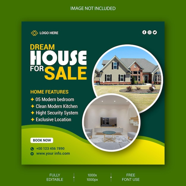 Modèle de publication sur les réseaux sociaux pour les biens immobiliers et la vente de maisons