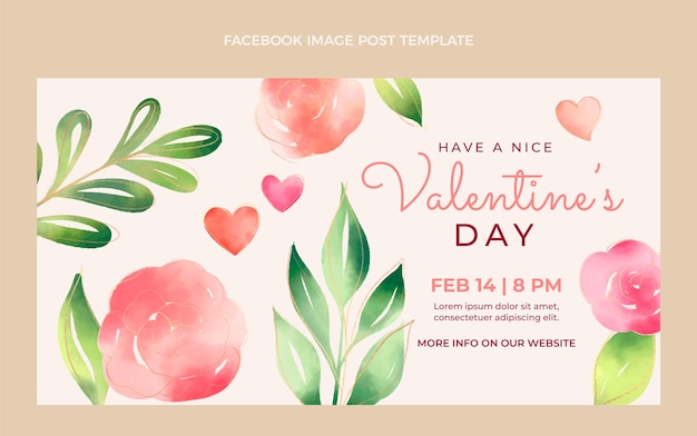 Modèle de publication sur les réseaux sociaux pour la saint-valentin à l'aquarelle