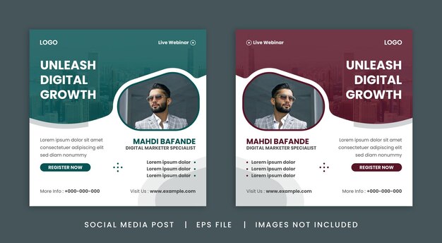 Modèle de publication sur les réseaux sociaux pour les webinaires avec photo du conférencier