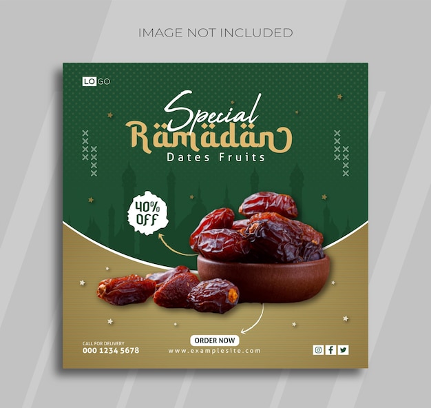 Vecteur modèle de publication de vente de fruits aux dates spéciales du ramadan