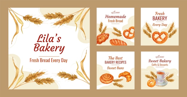 Modèle de publications instagram de boulangerie aquarelle