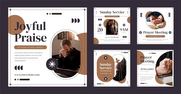 Vecteur modèle de publications instagram de prière d'église design plat