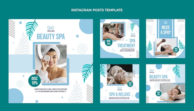 Vecteur modèle de publications instagram de traitement spa design plat
