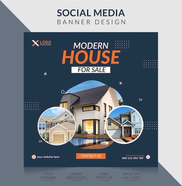 Modèle de publicité de publication sur les médias sociaux de propriété de maison modifiable pour l'immobilier